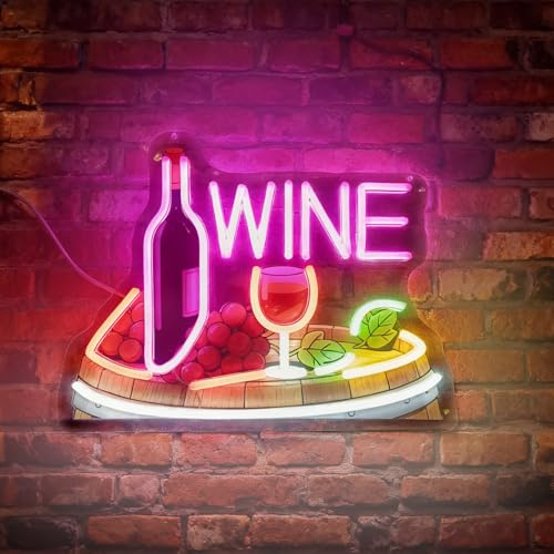 Neon Bar Signs, LED Wine Neon Sign Light Up Bar Sign for Wine Beer Bar Restaurant Pub Club Bistro Home Man Cave Party Kitchen Bedroom Wall Decor, USB Power & Dimmable