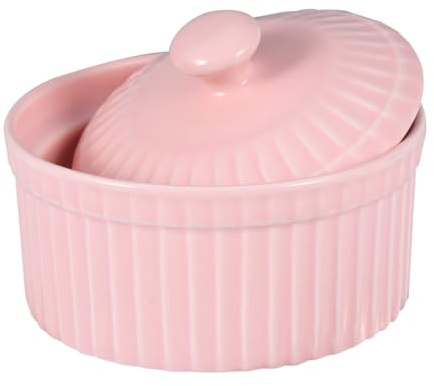 Pudding Schüssel mit Deckel Keramik Rosa für Weihnachten Party | Creme Brulee Schälchen, Backform mit Deckel, für Custard, Dessertservice Zuhause und Restaurant
