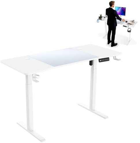 ACXIN 140x60 cm Elektrischer Höhenverstellbarer Schreibtisch, Carbon-Oberfläche und Typ-C Ladeanschluss, Gaming Tisch mit Memory-Funktion, PC Arbeitsplatz, Steh-Sitz Tisch, Bürotisch, Weiß