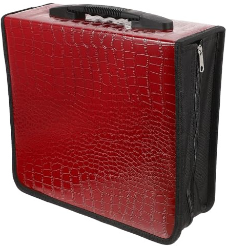 NULYLU Red Pu Faux CD Storage Bag Large Capacity 400 Pcs Disc Organizer with Zipper Red CD DVD Carry Case for Home and Travel