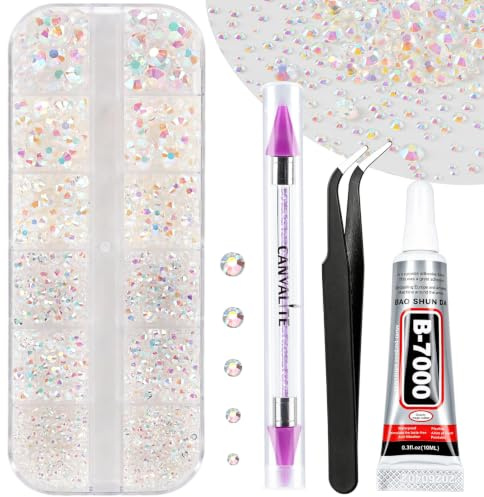 6000Pcs Resin Rhinestones for Crafting with 10ml B7000 Jewelry Glue, 1 Box Flatback Crystals Diamond (Transparent AB) for Bedazzling Crafts DIY Nail Art Non Hotfix Gems for Clothing Shoes Tumblers
