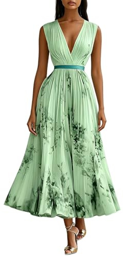 Générique Robe Femme Chic et Elegant Femme Robe de Soirée Chic Longue Col V À Fleur Mousseline Longue Maxi Dress Plage D'Été Cocktail Mariage Robes de Demoiselle d'honneur