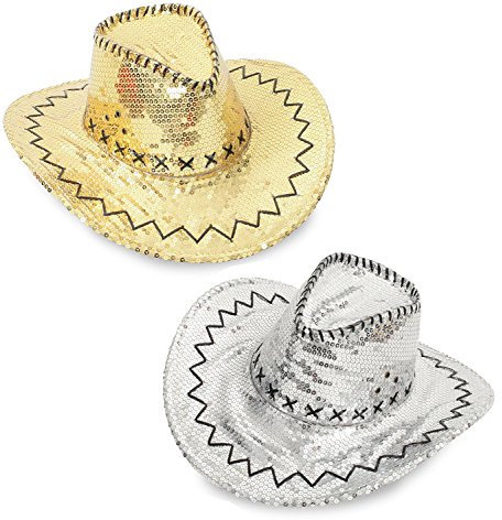 KarnevalsTeufel.de Pailletten Cowboy Cowboyhut Sylvesterhut Glitzerhut Glitzcowboy Neujahr Sylvester Silvesterhut Parthut Gold oder Silber Silvesterparty Happy New Year (Gold)