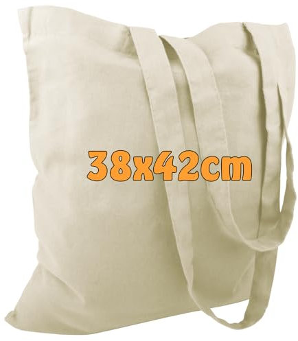 Cottonbagjoe 10 Stück Baumwolltaschen Natur | 38x42 cm | unbedruckt | lange Henkel | ideal zum Bedrucken & Beplotten | Öko-Tex zertifiziert