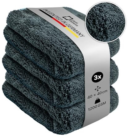 Liquid Elements – Auto Trockentuch Silverback 1200 GSM 40 x 40 cm – weiches Mikrofasertuch zur Autopflege – extrem saugstark, fusselfrei & lackschonend (3 Stück)