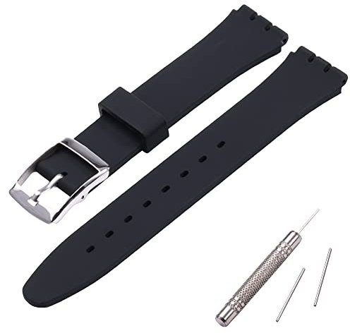 MCXGL Band Kompatibel mit Swatch Schweißfestes Silikonkautschukband mit Edelstahlschnalle 17mm Schwarz