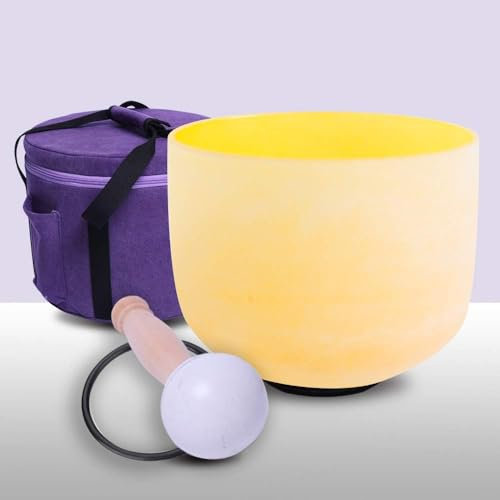 ENERGYSOUND 432 Hz E Solar Plexus Chakra Gelb mattierter Quarz Kristall Klangschale 8 Zoll (20 cm) +Tragetasche