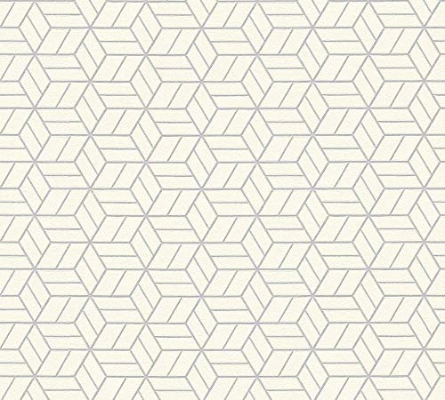 Livingwalls Vliestapete mit Glitter Metropolitan Stories Lizzy London Tapete geometrisch grafisch 10,05 m x 0,53 m grau metallic weiß Made in Germany 369203 36920-3