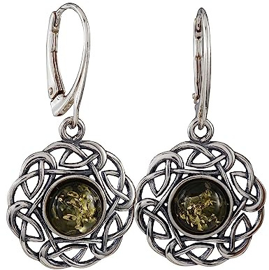 Sterling Silber und Baltic Green Amber French Leverback Ohrringe Enat