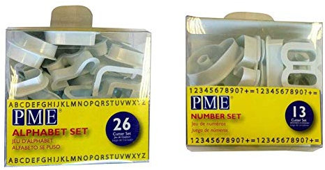 PME Alphabet Cutters for Sugarcraft and Cake Decorating, Set of 26 & Number Cutters, for Sugarcraft and Cake Decorating Set of 13