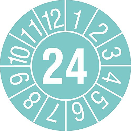 TE-Office 500 Stück Rolle Prüfmarken Prüfplaketten Jahresprüfplakette Jahreszahl Aufkleber Laminiert 30mm 2024 Cyan