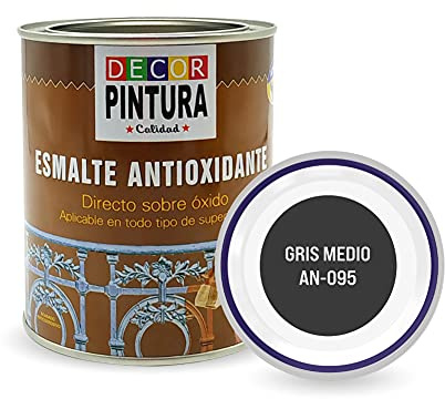 RC ocio Pintura antioxidante exterior para metal minio Pinturas esmalte antioxido para galvanizado, hierro, forja, barandilla, chapa para interiores y exteriores - Lata 750ml(Gris Medio)