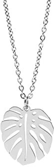 Nuoli® Blatt Kette Silber Damen (45 + 5cm verstellbar) Halskette mit Monstera Schmuck Anhänger für Frauen & Mädchen, aus Edelstahl