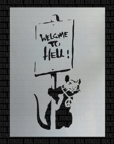 Banksy Schablone mit Aufschrift Welcome to Hell Rat, A4, bemalte Größe 11 x 26 cm, Heimdekoration