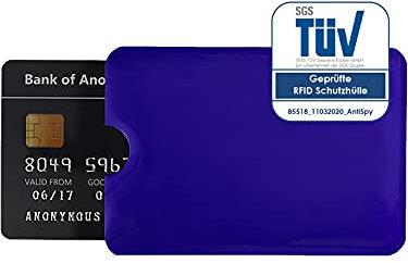 AntiSpyShop RFID Schutzhülle, TÜV geprüft, NFC Blocker - Kreditkarte, Bank EC Karte, Gesundheitskarte (Blau)