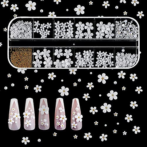 SAVITA 250pcs 12 Größen 3D Acryl Blumen für Nägel, Dekoration für Nägel 3d Flache Nägel Zubehör für DIY Nail Art Designs Schmuck Herstellung (Weiß)