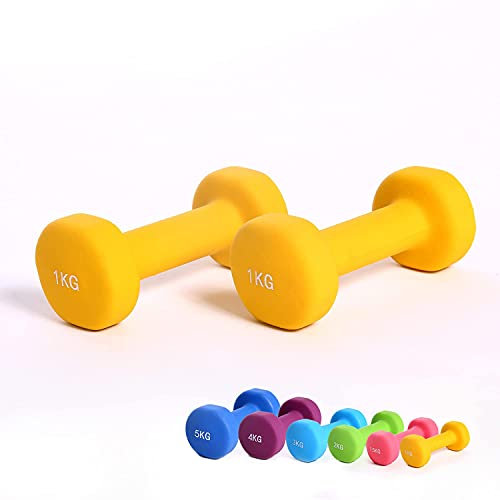 Hansson.Sports Aerobic Hantel Gymnastikhanteln Neopren Hantel Hantelgewicht Paar (2 x 1,0 Kg Gelb)