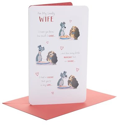 UK Greetings Geburtstagskarte für die Ehefrau, niedliche Disney-Geburtstagskarte für sie, Dame und der Strolpe, Beige, 24,9 x 15,9 x 0,7 cm, 30 g