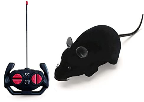 Remote Control Mouse Cat Toy, HIMM Wireless Electronic RC Mouse Rat Pet Toy Running Wheel Plush Rat Chasing Prank Toy for Cats Dogs Pets Kids Novelty Gift (Black)