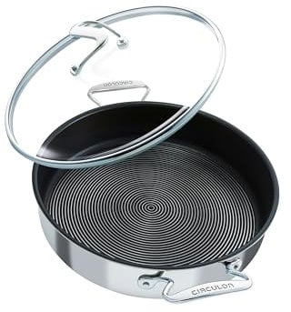 Circulon SteelShield C Series Stainless Steel Saute Pan with Lid 30cm/4.7L - Induction Suitable Stainless Steel Saute Pan with Hybrid Non Stick, Metal Utensil Safe & Dishwasher Safe Cookware