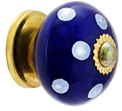 Rasiya Art Drawer Pulls and Knobs - Countryside Handmade Ceramic Dresser Pulls Kitchen Cabinets Cupboard Wardrobe Handle Boho Decor Furniture Hardware - Blue Polka Dot - Pack of 4