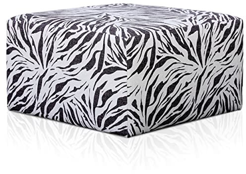 Deshome Pouf hocker Fußstütze 83x83x44 cm Wasserabweisender Stoff: Modernes Design Pouf für Sofa Wohnzimmer Schlafzimmer, Puff hocker, Pouffe Minerva Zebra