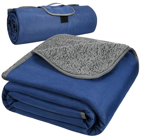 Kato Tirrinia Waterproof Picnic Blanket, Car Blanket, Foldable Camping Blanket With Sherpa Lining, Windproof, Triple Layer, Warm, Comfortable, For Outdoor, Beach, Grass, Concerts, 130 X 150cm