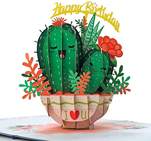 CUTPOPUP Cactus Birthday - Carte d'anniversaire Pop Up, Carte de vœux 3D (Cactus) US8-BD124FR1515