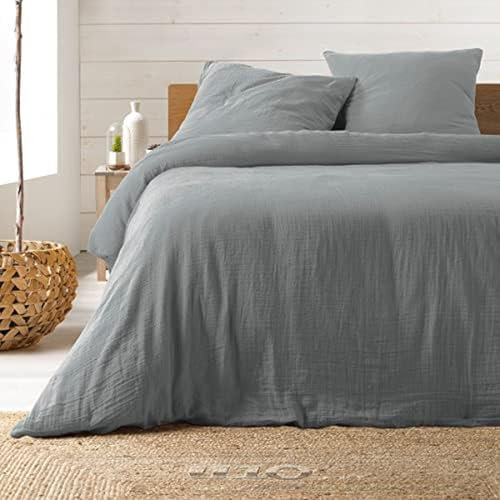 Parure de Lit en Gaze de Coton 240 x 220 cm - Gris