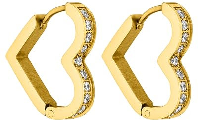 PURELEI® Glitter Heart Ohrringe (Gold) – Damenohrringe aus langlebigem Edelstahl – Wasserfeste Ohrringe Damen – 16 x 17 mm Größe – Modeschmuck für deinen individuellen Look