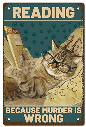 CREATCABIN Metall-Blechschild Mit Katze Aufschrift „Weil Murder Is Wrong Metall-Poster Vintage-Retro-Kunstwand Aufhängen Eisen Malerei Lustige Tiere Für Zuhause Küche Badezimmer Wanddekoration 30x20cm