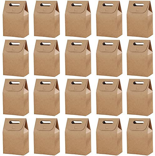 20 Pièces Sac Cadeau, Sac Papier Cadeau, Sac Papier Kraft, Sacs Cadeaux avec Poignées, Sacs en Papier avec Poignées, pour Emballer Bonbons, Biscuits, Snacks (Marrón)