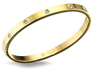 inSCINTILLE Bangles Bracelet Rigide en Acier Inoxydable pour Femme avec Boîte Cadeau Incluse (Hauteur : 4 mm - Circonférence : 21 cm, Or Zircons Or Zircons)