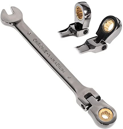 JEVX Llave Fija con Carraca Articulada Metrica de 6mm - Herramienta de Trinquete Profesional Combinada, Fabricada en Cromo Vanadio con Doble Boca