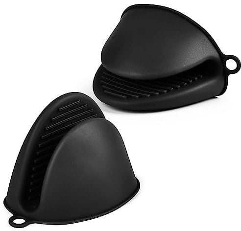 AUAUY Gant de Cuisine épais en Silicone, 1 Paire Gants de Four Résistant à la Chaleur, Gants de Cuisine Antidérapants, Gant Cuisine Anti Chaleur pour Cuisiner, Barbecue, Cuisson (Noir)