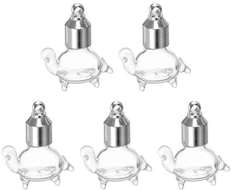 sourcing map 5pcs Name on Rice Glass Vial Pendant 6mm Width Turtle Shape Screw Cap Pendant Clear Vial Necklace Hanging Wish Bottles for Liquid Sand Ashes DIY Pendant Craft Souvenirs