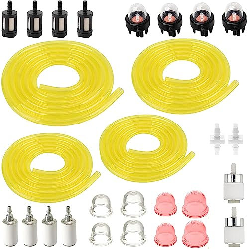 ZAMDOE Fuel Line Hose Tube Primer Bulb Fuel Filter Kit for Chainsaw String Trimmer Blower Lawnmower 2 Cycle Small Engines Carburetor Tiller Edger Diesel Fuel Hose(1.5 m*4 Size)