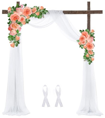 Hochzeit Vorhang Hochzeitsbogen, Querbehang Weiß Chiffon Stoff Traubogen, Vorhänge Tülldekostoff Freihanddeko, Gardinen Tüll Party Hochzeit Deko Geburtstag Taufe Foto Hintergrund, 75x550 cm