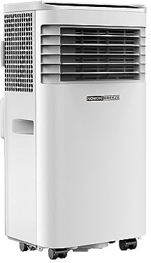 Nordic Breeze 5-in-1 Portable Air Conditioner 9,000 BTU: Cooling, Heating, Purifying, Dehumidifying | 24-Hr Timer, Remote, Includes Window Venting Kit | For Rooms up to 450 sq ft (41.8 m²) | White