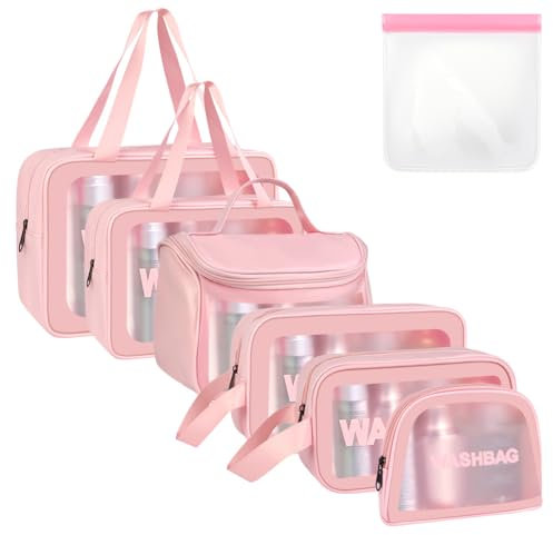 Aucuu Reise Kulturbeutel, Kosmetiktasche, Transparente Kulturtasche Damen, Tragbare wasserdichte Kulturtasche Organizer, Reißverschluss Make-up-Tasche mit Großer Kapazität für Damen Männer