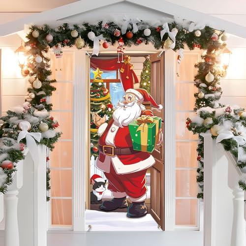 200 x 90 cm Weihnachten Tür Abdeckung Dekoration Haustür Decke Wand Hängen Banner Fotografie Hintergrund für Weihnachtsfeier Feiertag Winter Neujahr Toilettentür Deko (Weihnachtsmann)
