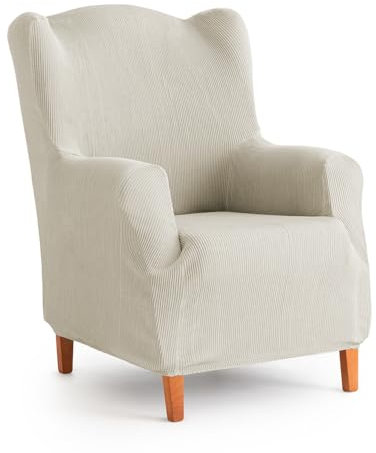 Maxifundas Elastischer Sofabezug für Ohrensessel, elfenbeinfarben, extra weich, rutschfest, elastisch, Modell Inka