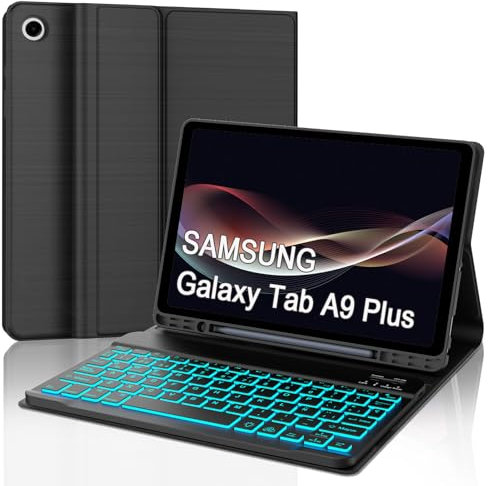 WAVATA Funda Teclado para Samsung Tab A9 Plus - Funda para Samsung Tab A9 Plus (SM-X210/X216/X218) con Teclado España Ñ Bluetooth Retroiluminación Desmontable, Negro