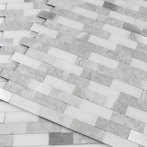 BeNice Selbstklebende Mosaik Fliesenaufkleber Bad, Wandfliesen Küche Marmor Fliesen Wasserdichte(Grau,10Stücke)