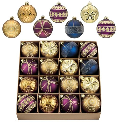 Valery Madelyn Christmas Ornaments Tree Decorations for Mardi Gras, 16ct Bronze Copper Gold and Purple Shatterproof Christmas Tree Ornaments Set, 3.15 Inches Luxury Brown Hanging Ball Decor Xmas Bulk