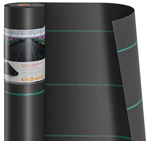 Dripex 3m x 10m Toile de Paillage, Tissu de Lutte Contre Les Mauvaises Herbes, Membrane de Jardin en Fibres de Polypropylène Tissées Anti-UV 90g/㎡, Geotextile, Tissu Perméable à l'eau, Noir