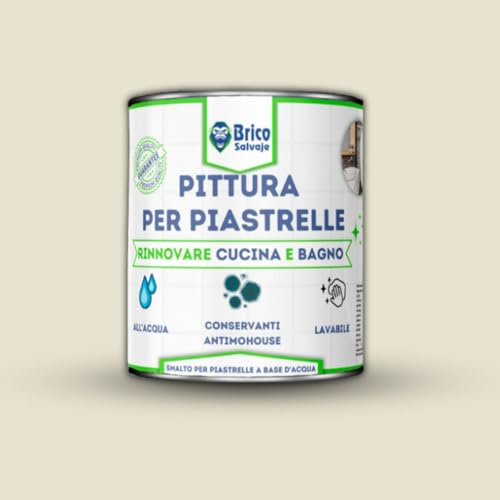 BRICOSALVAJE Vernice a base acqua per piastrelle da cucina e bagno OPACO | Senza primer | Lavabile | Grande durezza (Madreperla, 750 ML)
