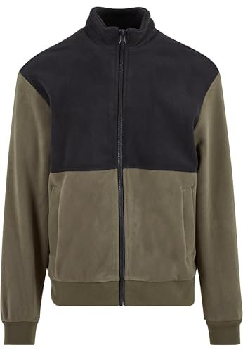 Urban Classics Colour Block Polar Fleece Jacket Black/Olive, 4XL