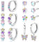 FIOROYAL 7 Pairs Hypoallergenic Silver Hoop Earrings for Girls Women Small Surgical Steel Earrings Cute Dangling Earrings Colorful CZ Screw Back Stud Earrings Set