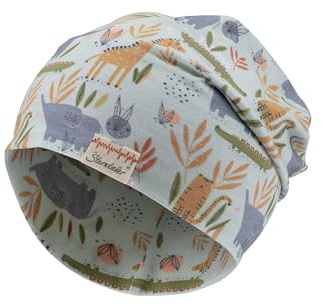 Sterntaler Beanie Safaritiere - Baby Mütze aus Flammgarn Jersey mit Allover Safari Druck - Unisex UV-Schutz 50+ Beanie Mütze - varibel tragbar - Baby und Kinder Übergangsmütze, eisgrün, Größe 51